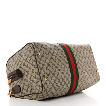 Gucci GG Supreme Monogram Textured Dollar Calfskin Web Medium Ophidia Carry-On Duffle Bag Beige Ebony New Acero 3 of 13