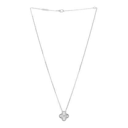 Van Cleef & Arpels 18K White Gold Diamond Guilloche Vintage Alhambra Pendant Necklace 2 of 4