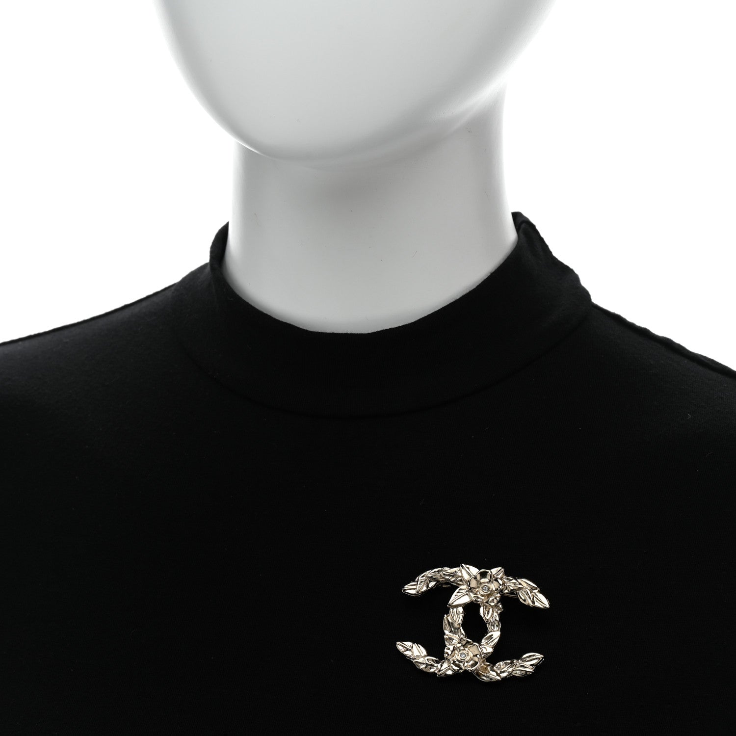 Chanel Metal CC Flower Leaves Brooch Silver 2 of 5