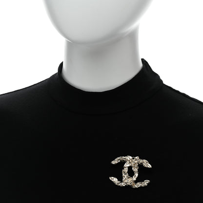Chanel Metal CC Flower Leaves Brooch Silver 2 of 5