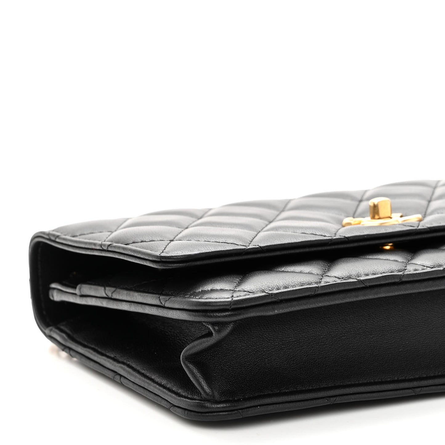 Lambskin Quilted Sweet Camellia Wallet on Chain WOC Black