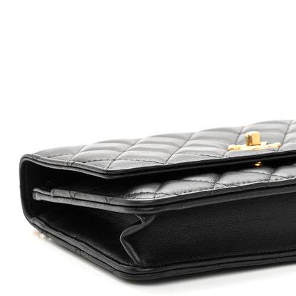 Chanel Lambskin Quilted Sweet Camellia Wallet on Chain WOC Black 10 of 11