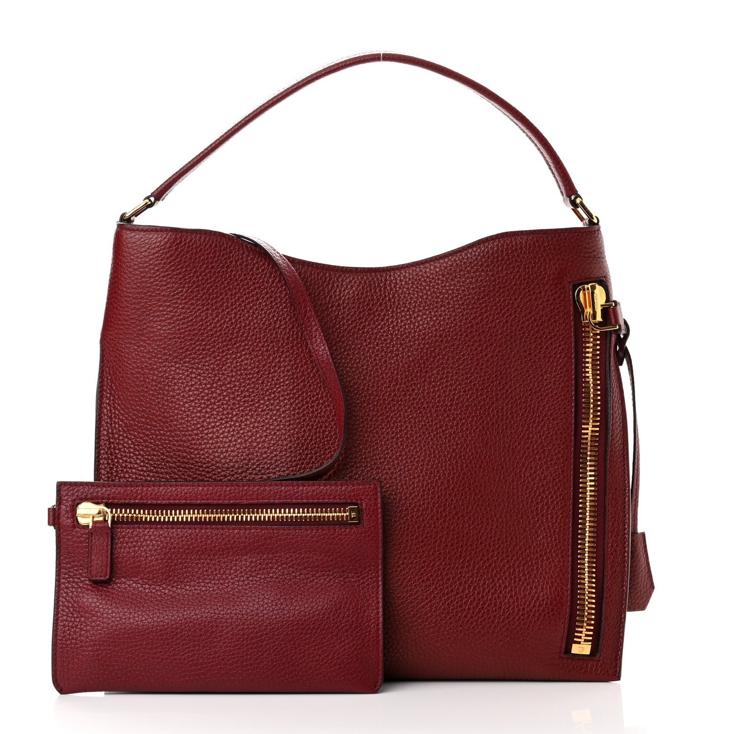 Pebbled Calfskin Small Alix Padlock Zip Hobo Bag Red Garnet