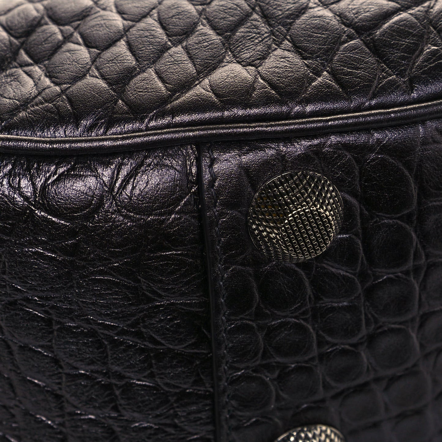 Metallic Calfskin Crocodile Embossed Crystal Small Le Cagole Shoulder Bag Gunmetal