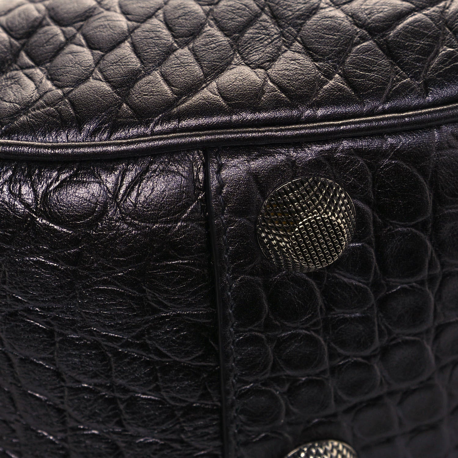 Balenciaga Metallic Calfskin Crocodile Embossed Crystal Small Le Cagole Shoulder Bag Gunmetal 10 of 12
