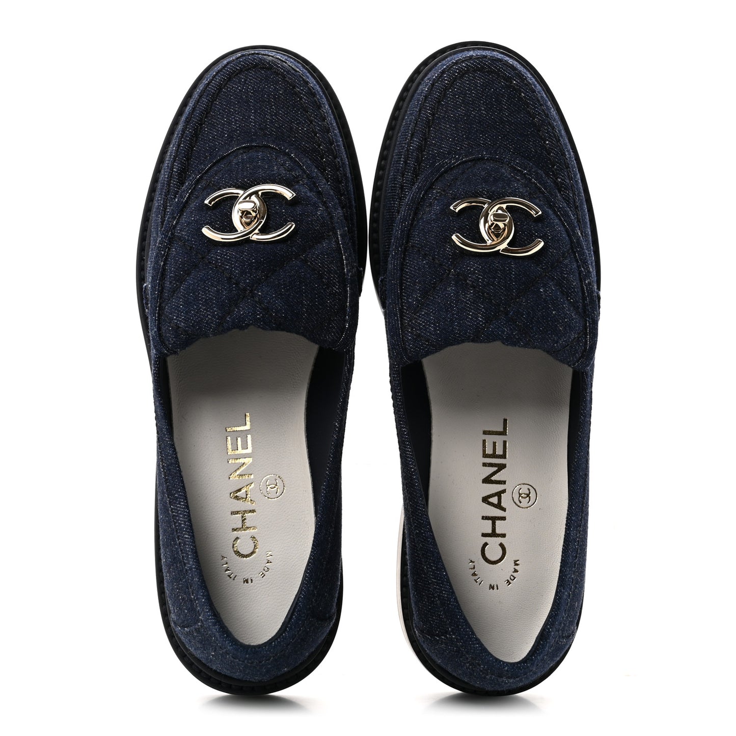 Denim CC Turnlock Loafers 36 Dark Blue