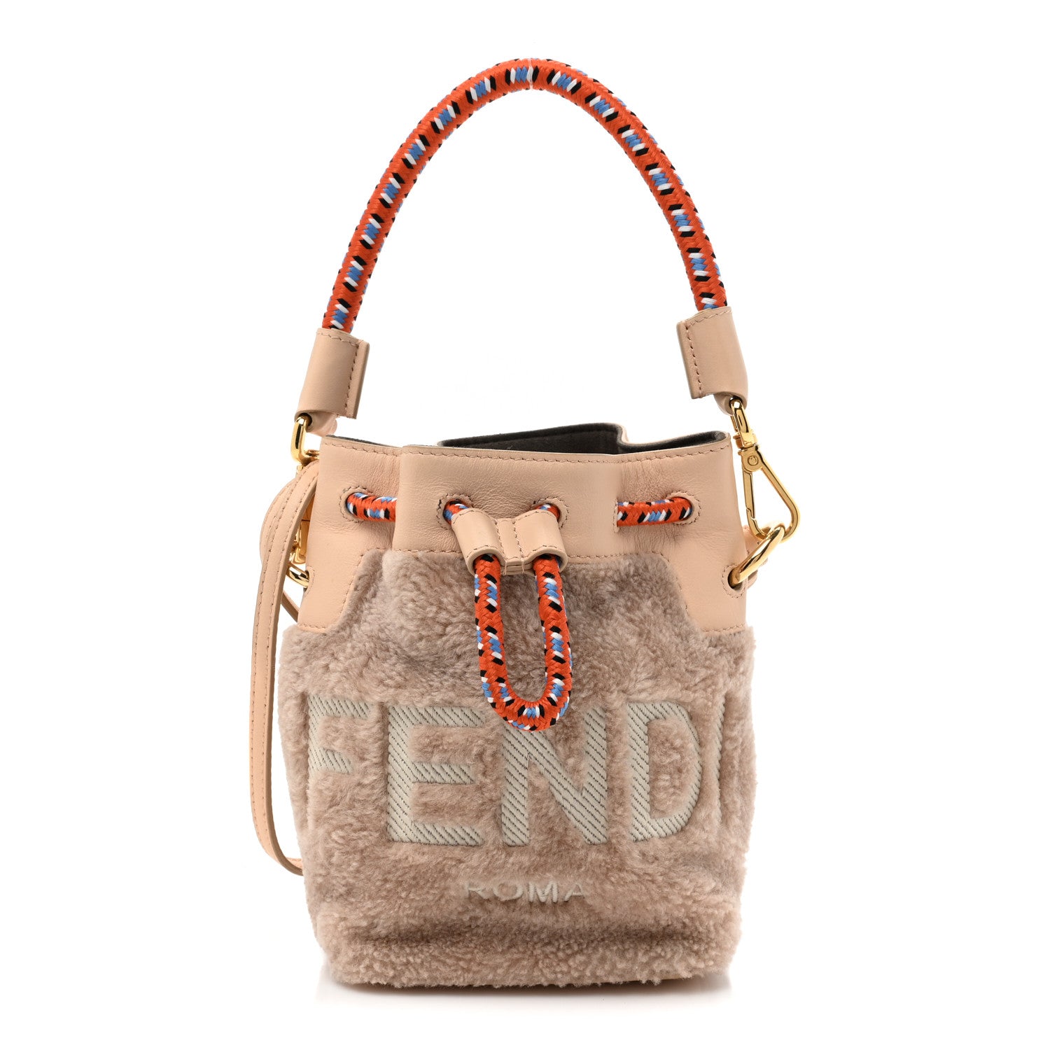 Fendi Sheepskin F is Fendi Logo Embroidered Mini Mon Tresor Bucket Bag Soap 1 of 9