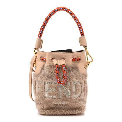 Fendi Sheepskin F is Fendi Logo Embroidered Mini Mon Tresor Bucket Bag Soap 1 of 9