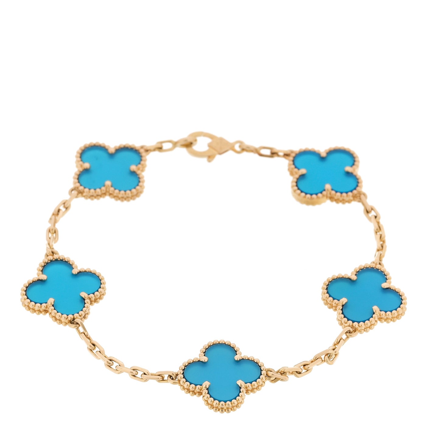 18K Yellow Gold Blue Agate 5 Motifs Vintage Alhambra Bracelet
