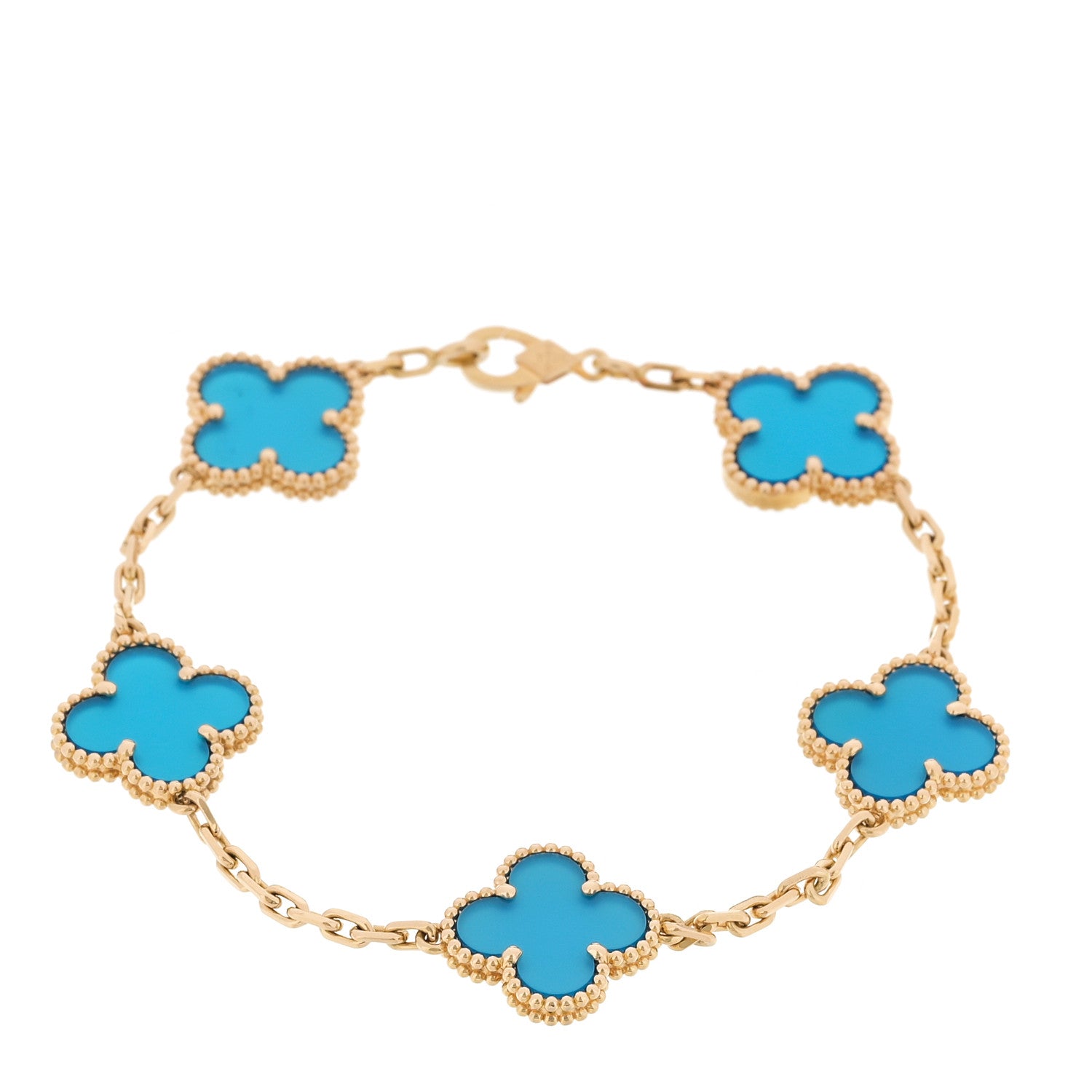 Van Cleef & Arpels 18K Yellow Gold Blue Agate 5 Motifs Vintage Alhambra Bracelet 1 of 5