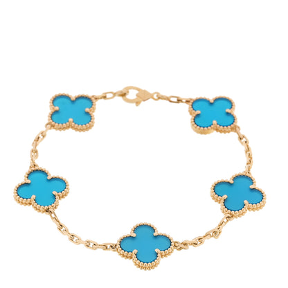 Van Cleef & Arpels 18K Yellow Gold Blue Agate 5 Motifs Vintage Alhambra Bracelet 1 of 5