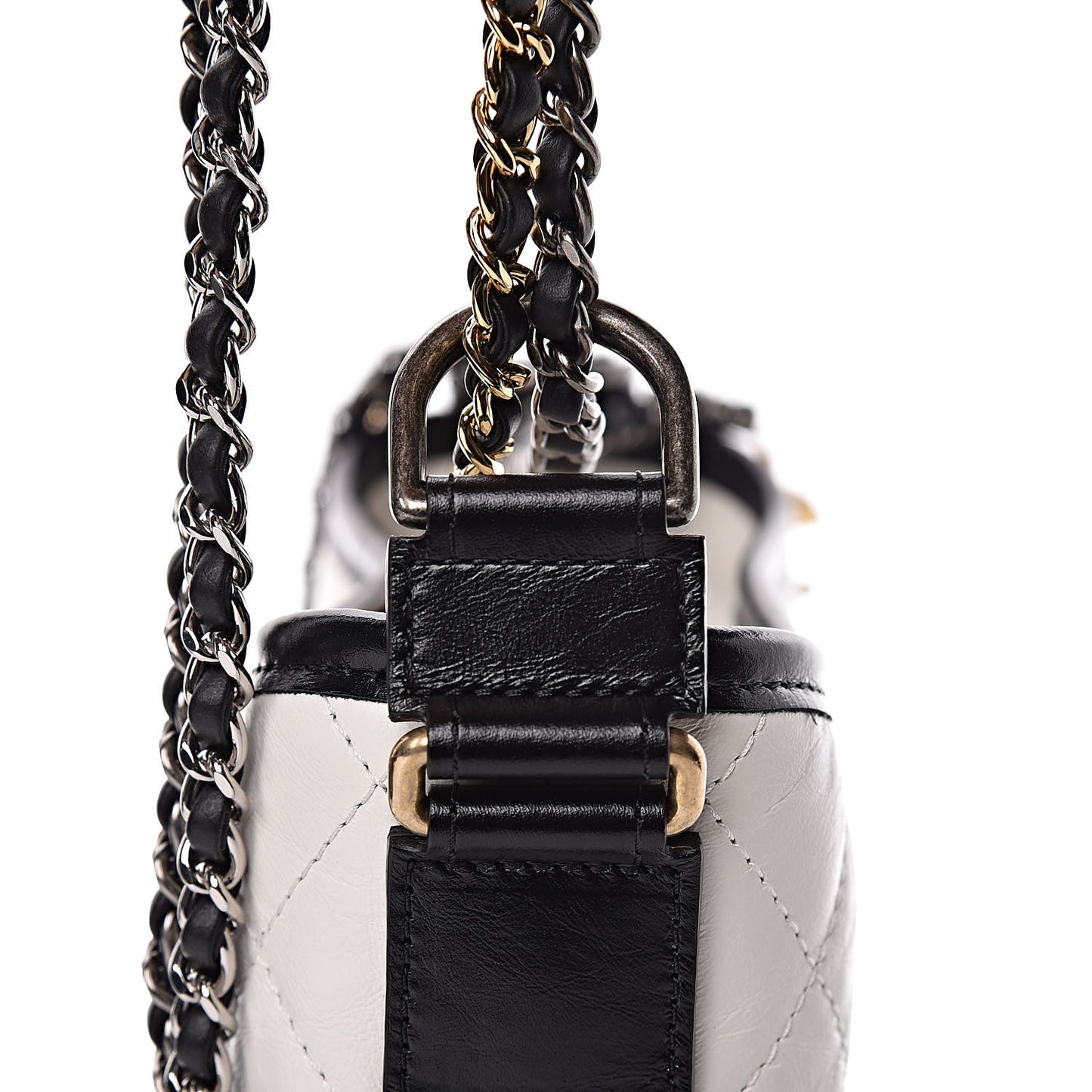 Aged Calfskin Quilted Small Gabrielle Hobo Black White