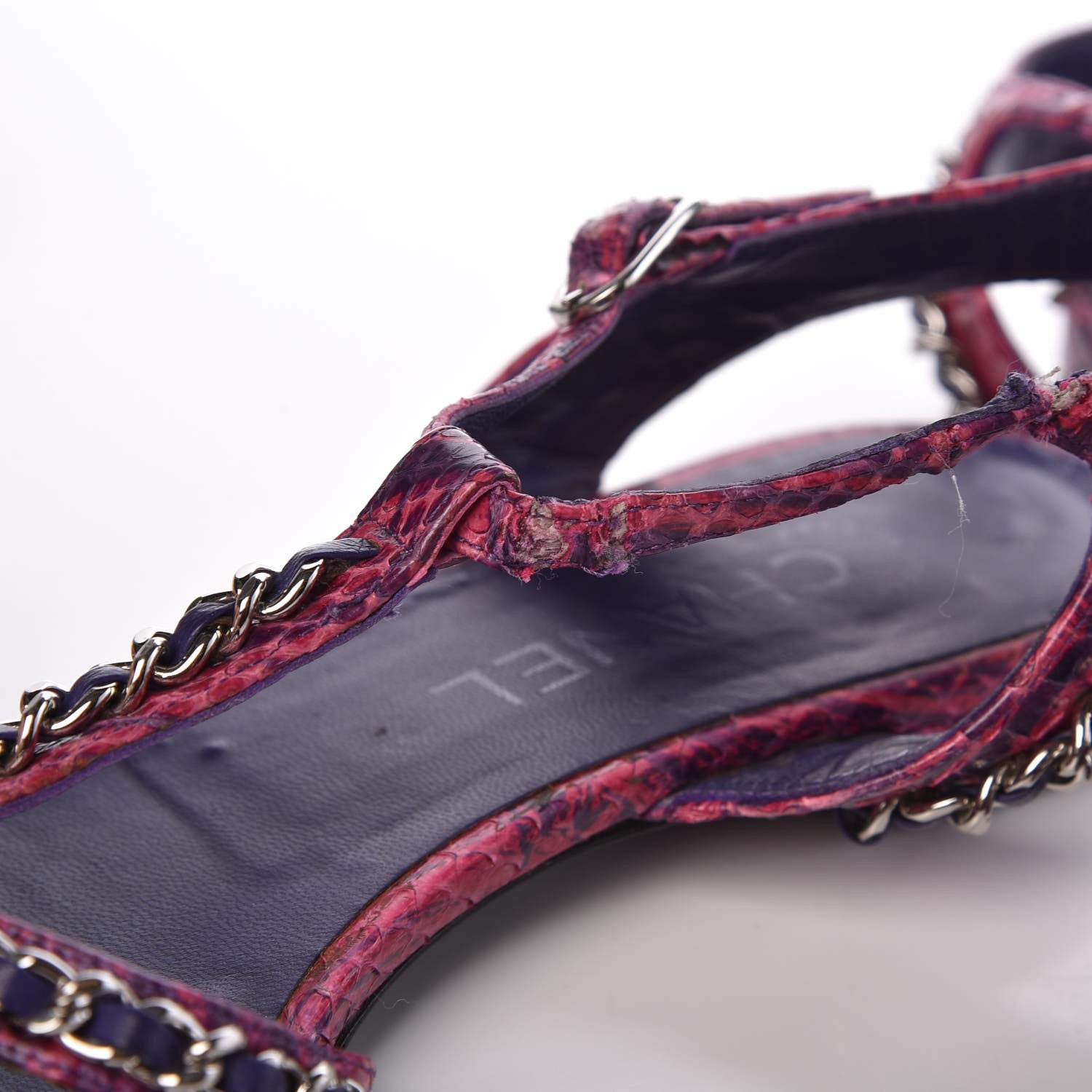 Chanel Shiny Python CC Chain Thong Sandals 41 Dark Pink 13 of 19