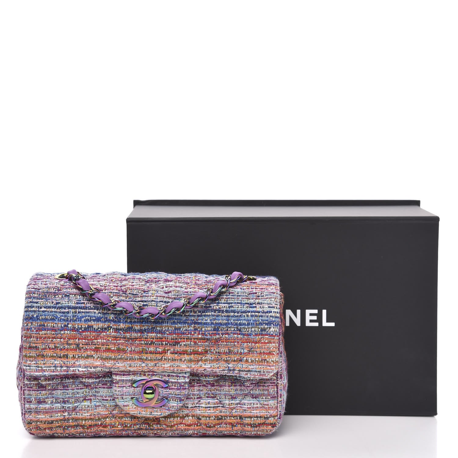 Chanel Tweed Quilted Mini Rectangular Flap Blue Pink Orange 11 of 11
