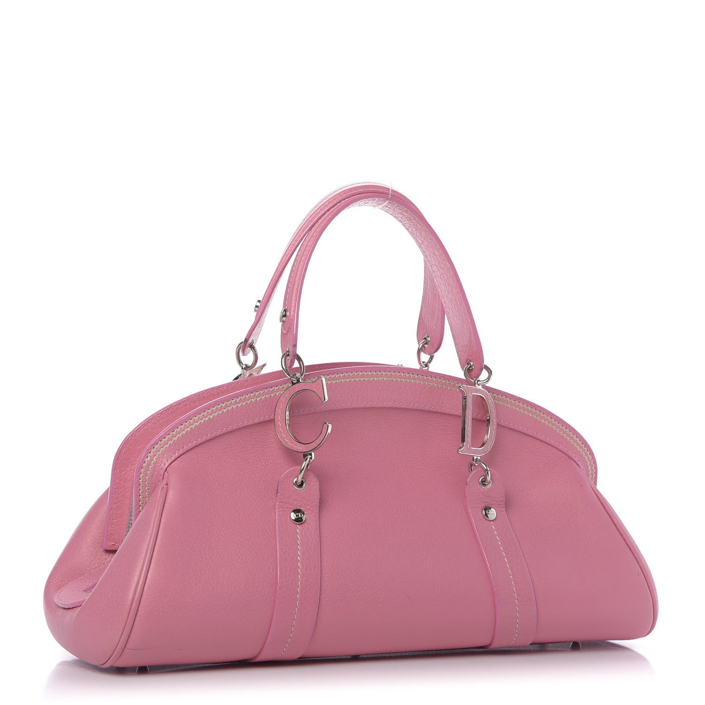 Grained Calfskin Romantic Flowers Frame Satchel Pink