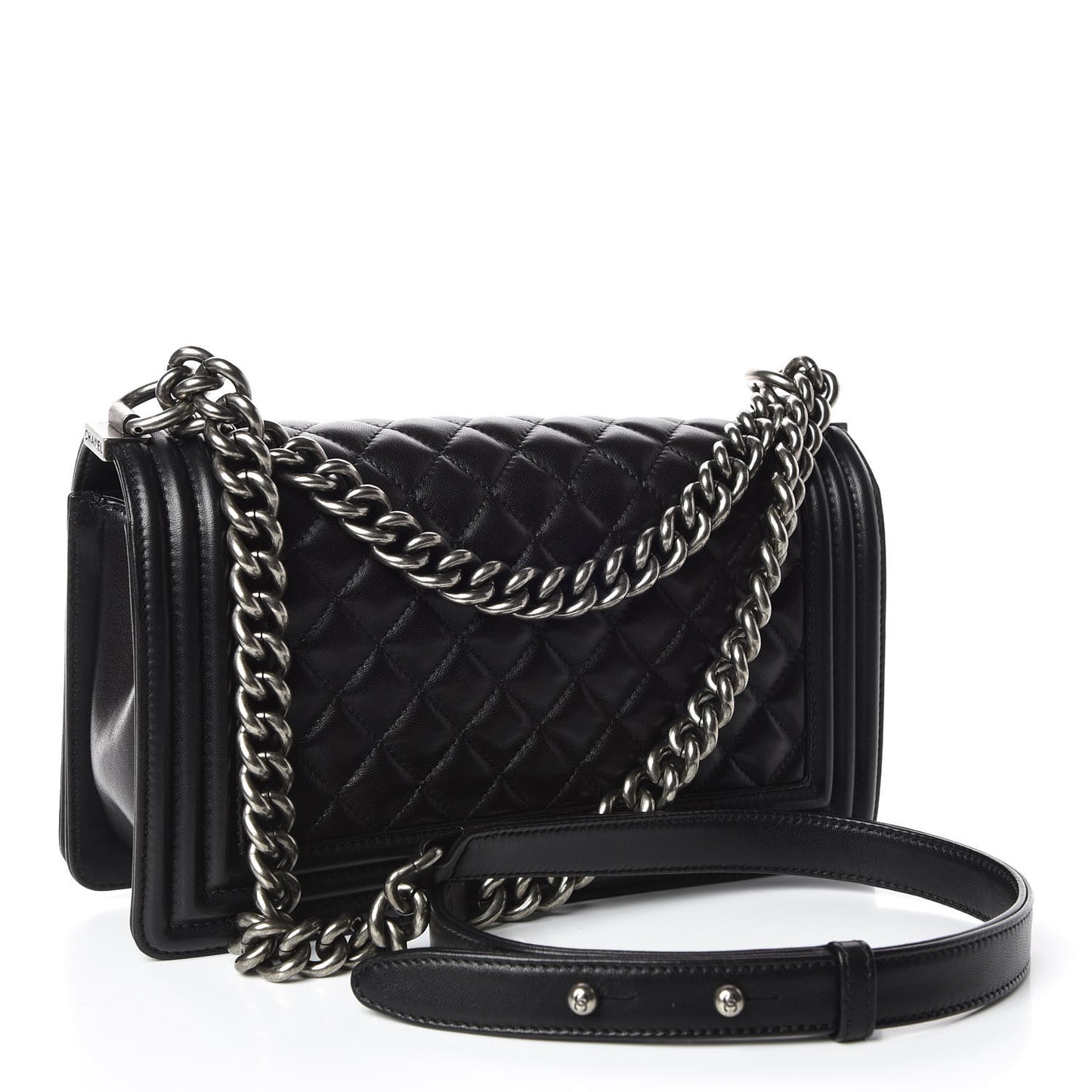 Lambskin Quilted Medium Boy Flap Black
