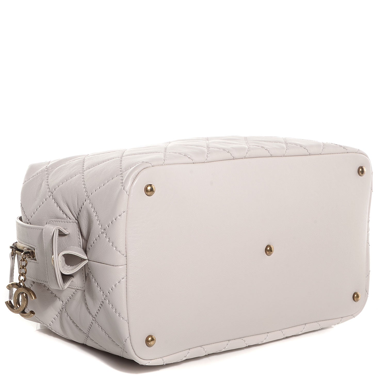 Chanel Calfskin Stitched Bowling Bag Light Grey 4 of 10