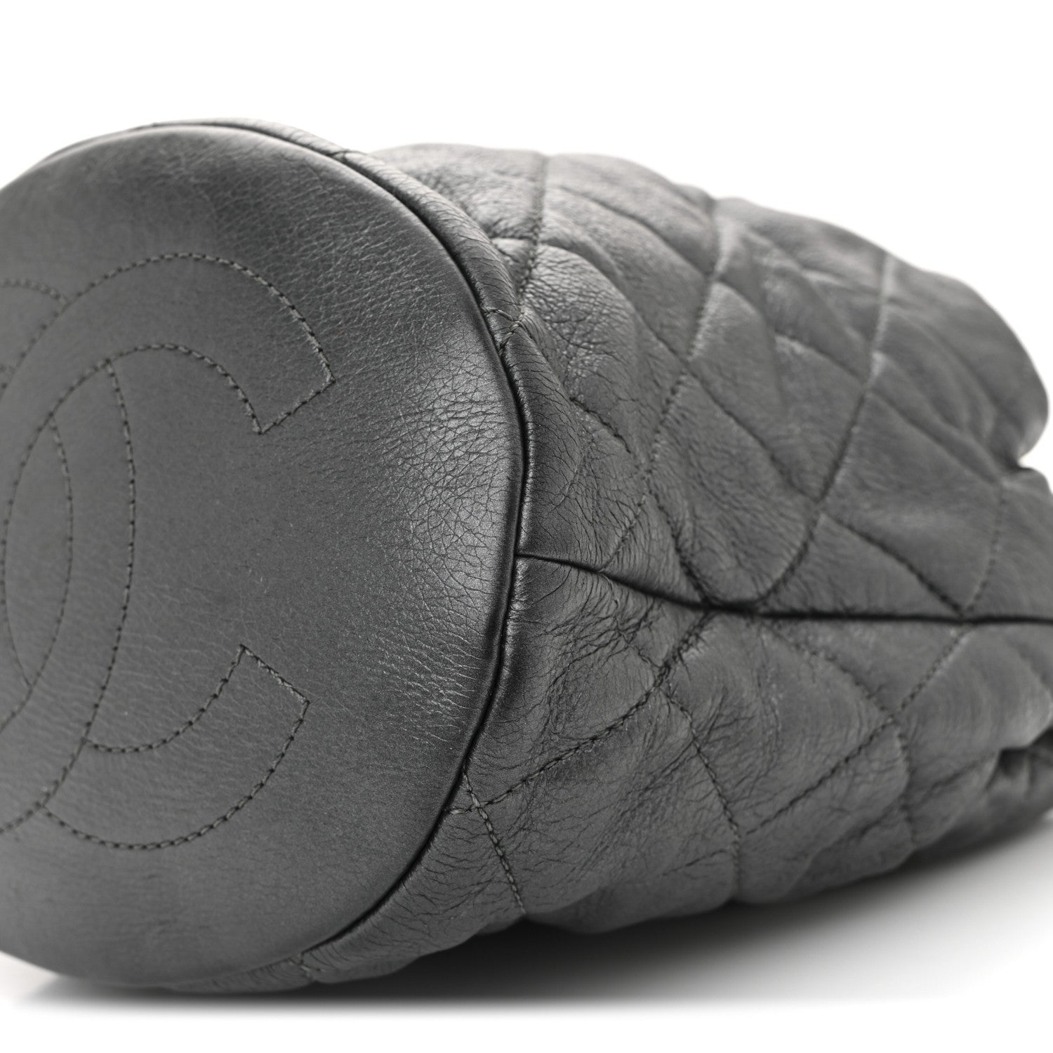 Chanel Metallic Lambskin Quilted Pearl Crown Drawstring Bag Anthracite 11 of 11