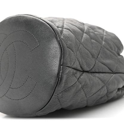 Chanel Metallic Lambskin Quilted Pearl Crown Drawstring Bag Anthracite 11 of 11