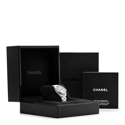Chanel Stainless Steel Ceramic Diamond Pave Bezel 33mm J12 Quartz Watch White 5 of 5