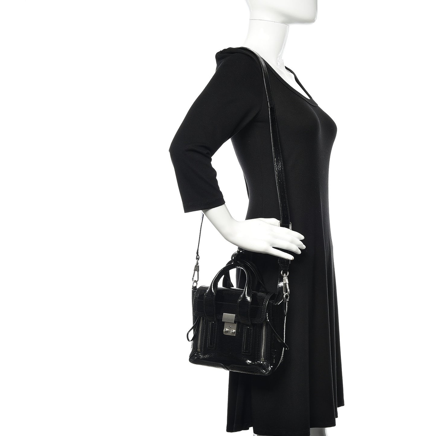 3.1 Textured Patent Mini Pashli Satchel Black