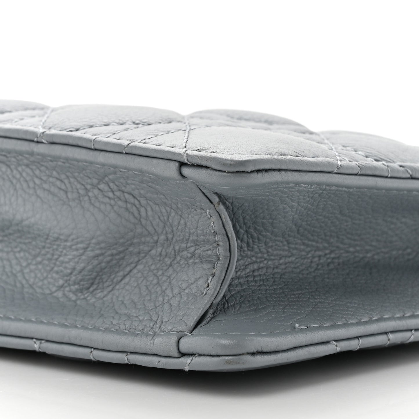 Calfskin Cannage Caro Zipped Pouch With Chain Cloud Blue