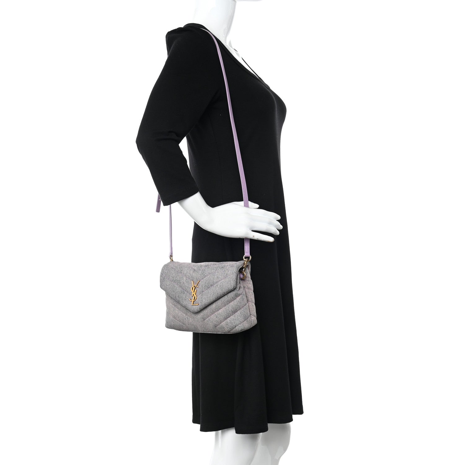 Saint Laurent Denim Y Quilted Monogram Toy Loulou Crossbody Bag Bleached Lilac 2 of 11