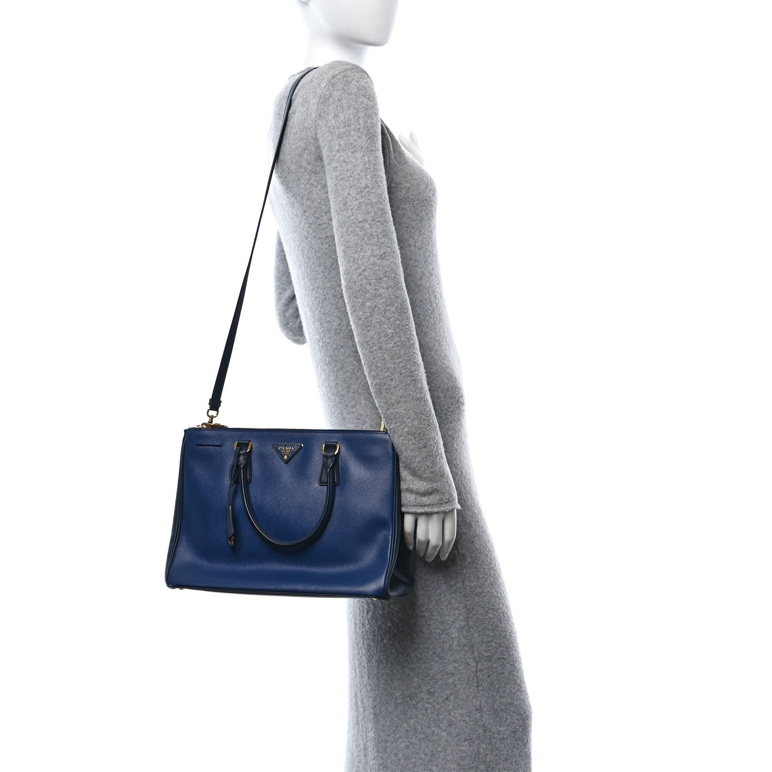 Prada Saffiano Lux Bi-Color Medium Galleria Double Zip Tote Bluette Black 3 of 9