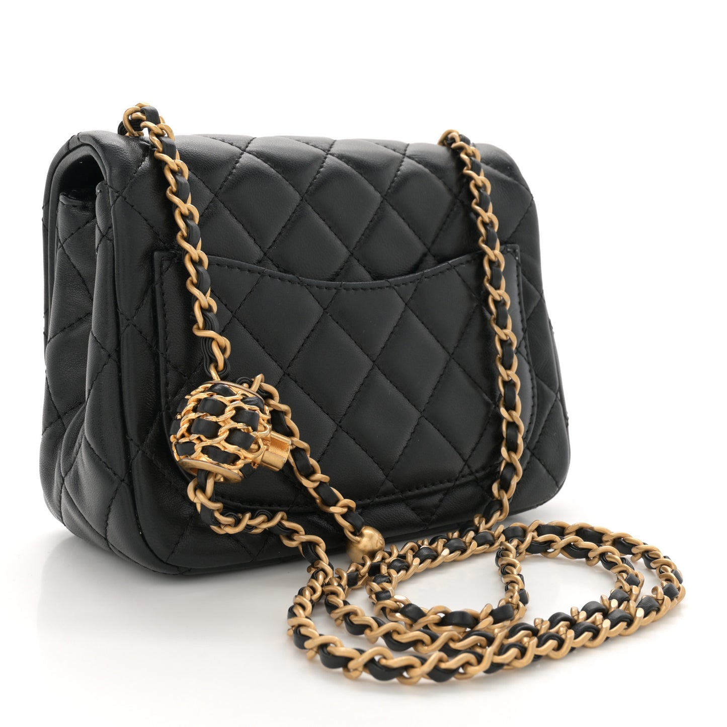 Lambskin Quilted Mini Pearl Crush Flap Black