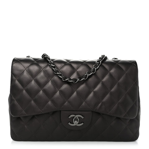 Lambskin Quilted Jumbo Single Flap  Dark Grey