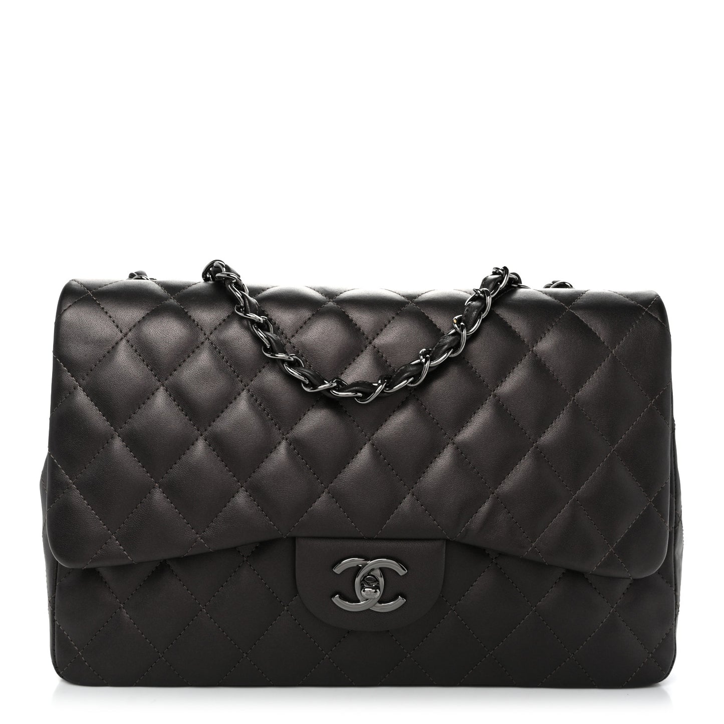 Lambskin Quilted Jumbo Single Flap  Dark Grey