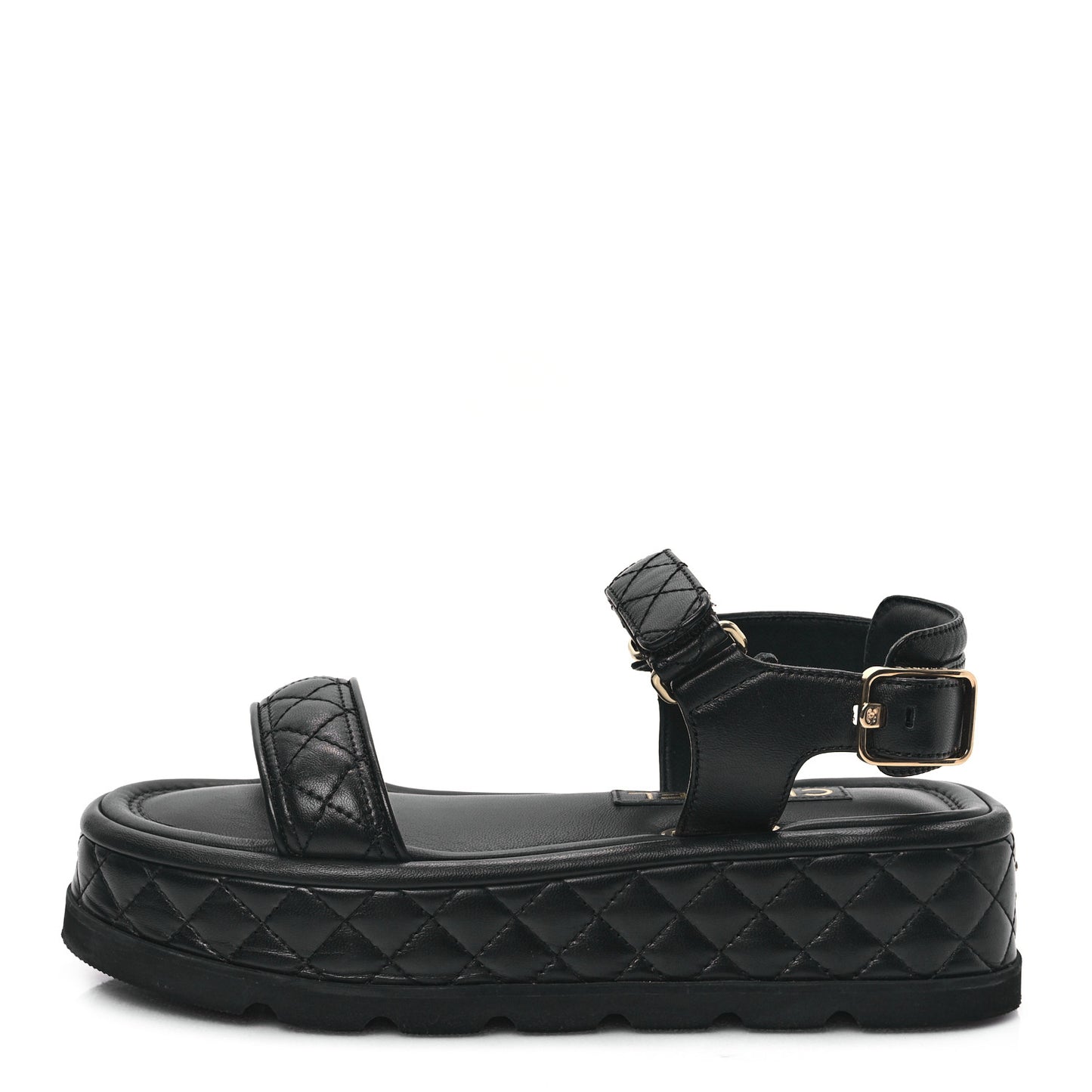 Lambskin Quilted Platform Sandals 37 Black