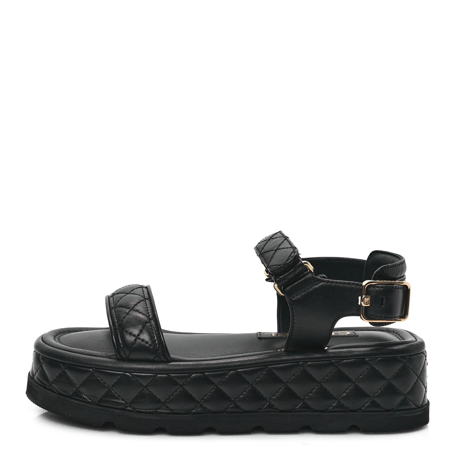 Chanel Lambskin Quilted Platform Sandals 37 Black 1 of 9
