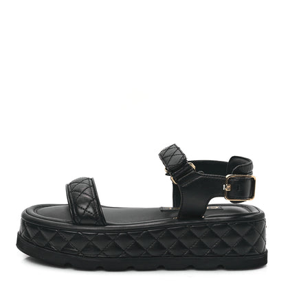 Chanel Lambskin Quilted Platform Sandals 37 Black 1 of 9
