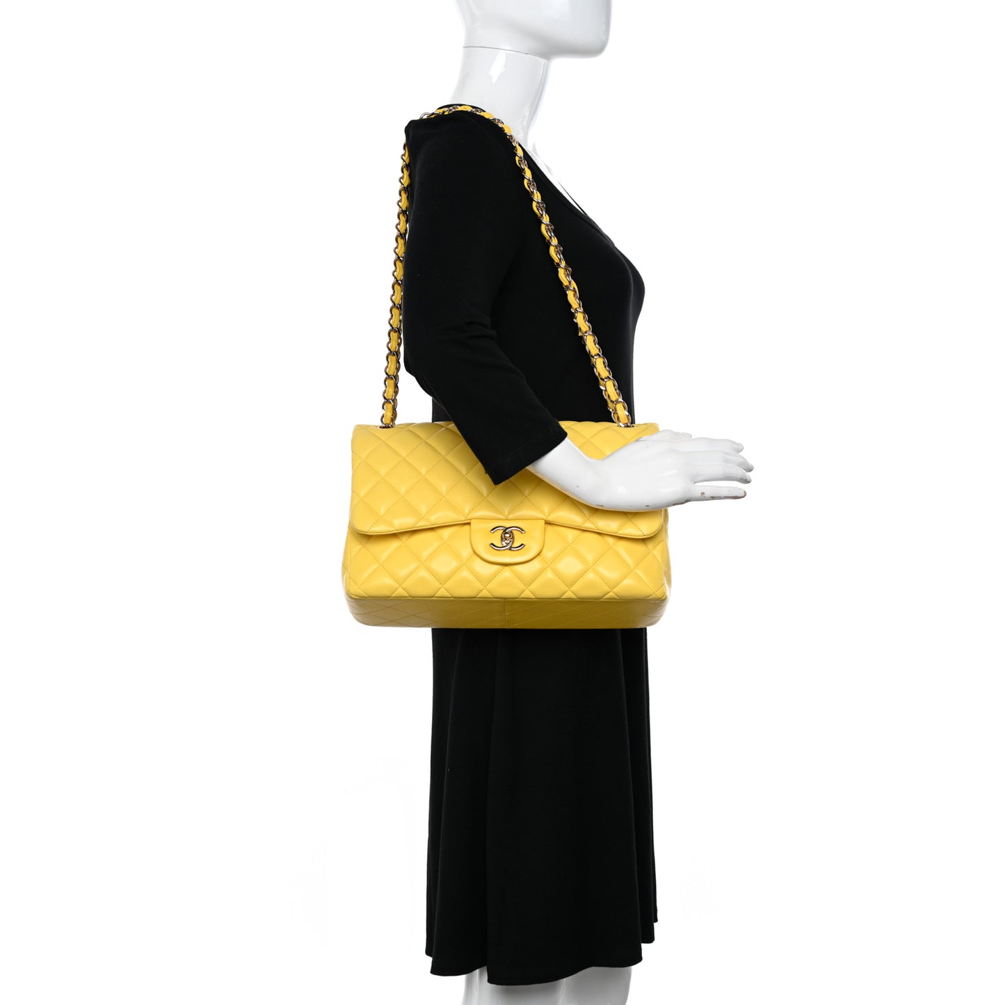 Lambskin Quilted Jumbo Double Flap Yellow