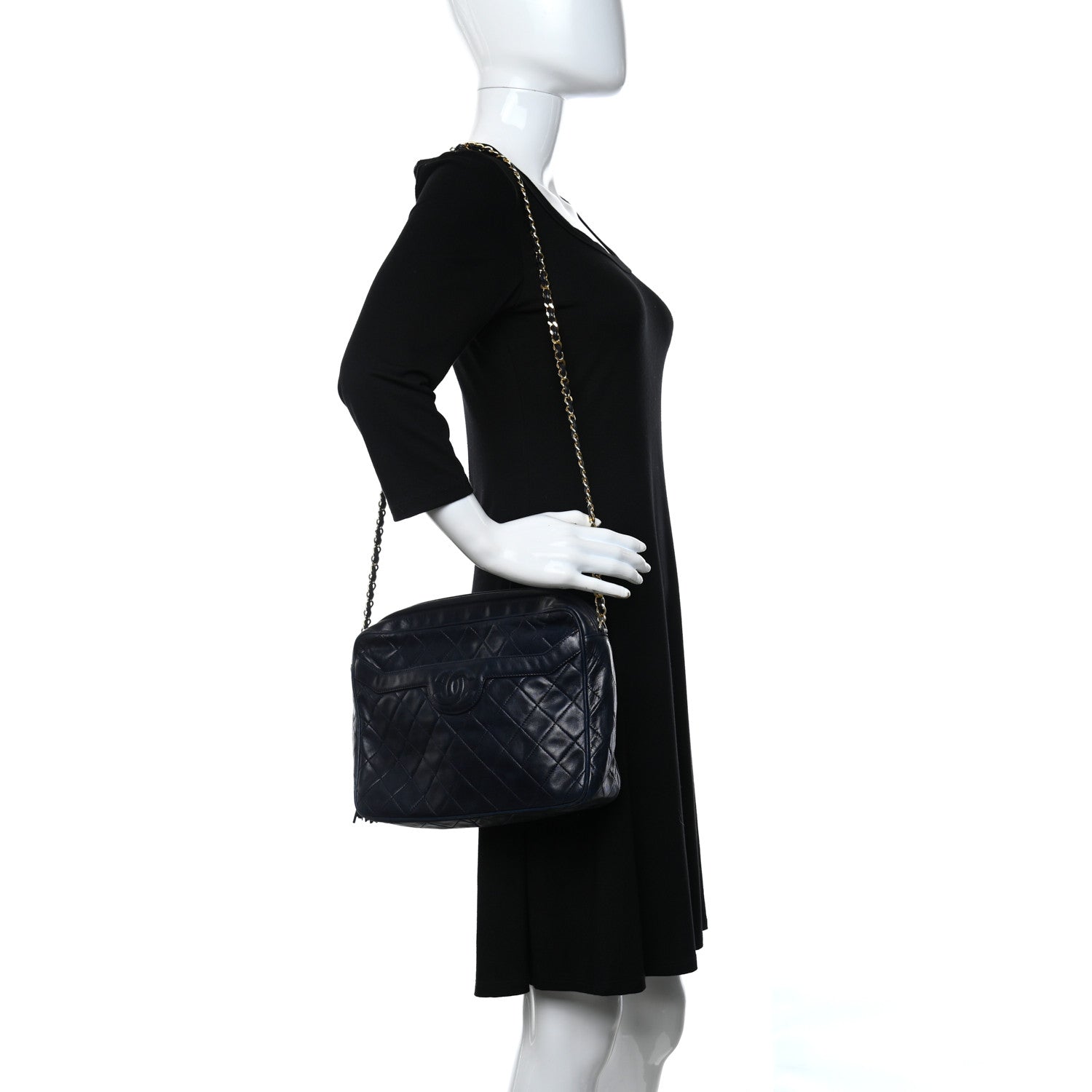Chanel Lambskin Quilted CC Tassel Camera Case Navy 2 of 16