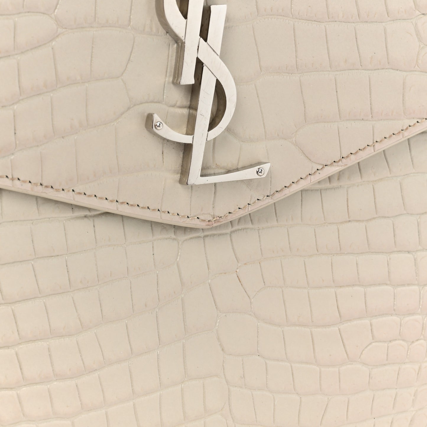 Calfskin Crocodile Embossed Uptown Monogram Clutch Porcellana