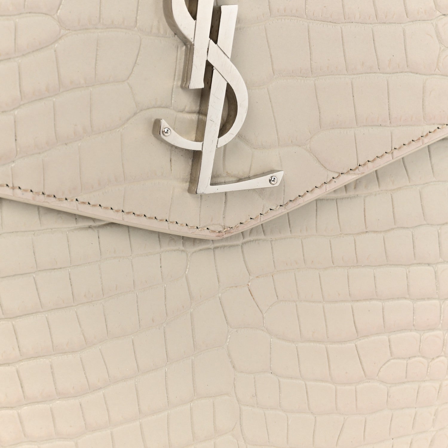 Saint Laurent Calfskin Crocodile Embossed Uptown Monogram Clutch Porcellana 14 of 14