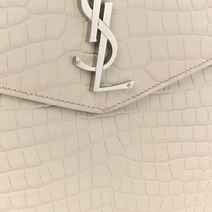 Saint Laurent Calfskin Crocodile Embossed Uptown Monogram Clutch Porcellana 14 of 14