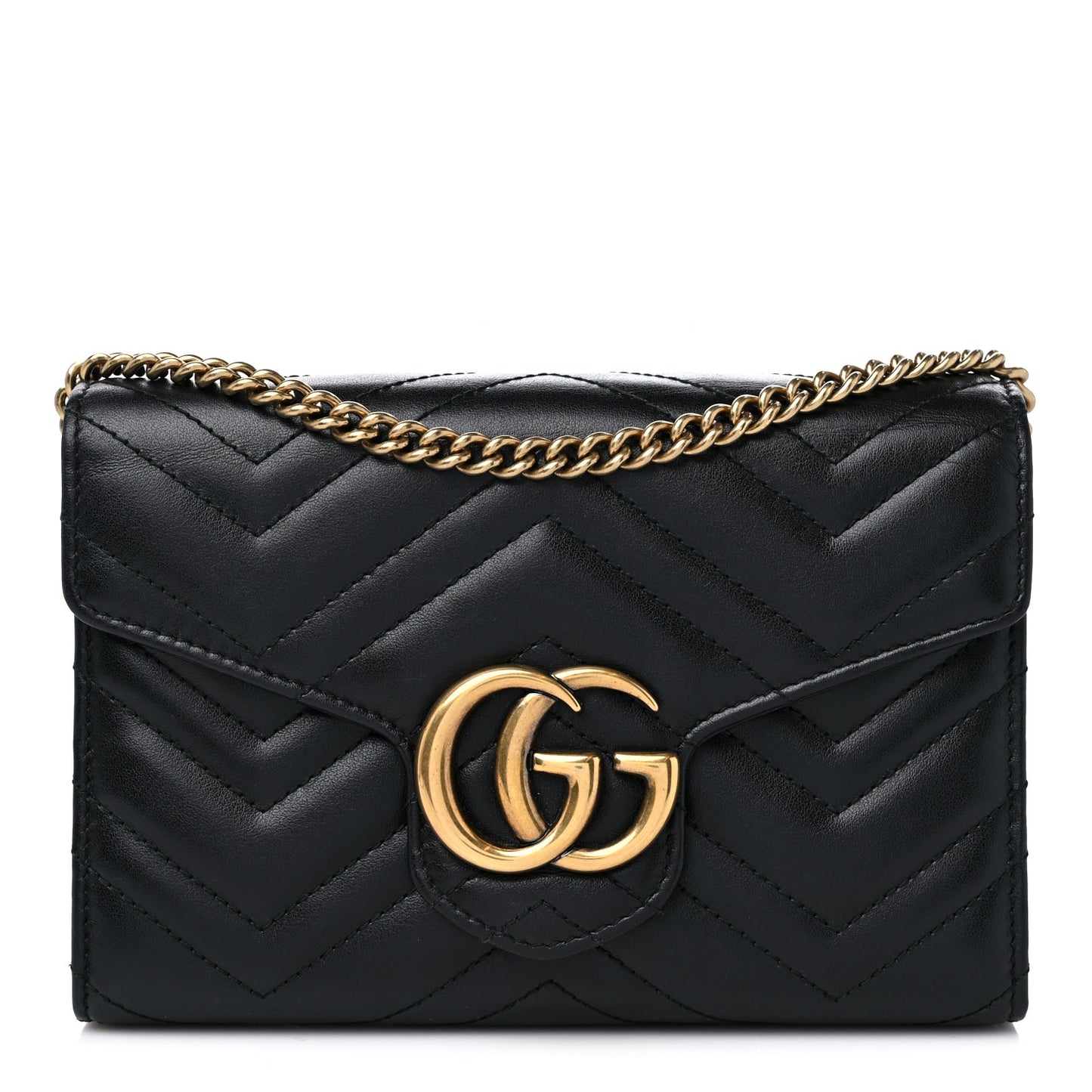 Calfskin Matelasse GG Marmont Chain Wallet Black