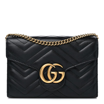 Gucci Calfskin Matelasse GG Marmont Chain Wallet Black 1 of 9