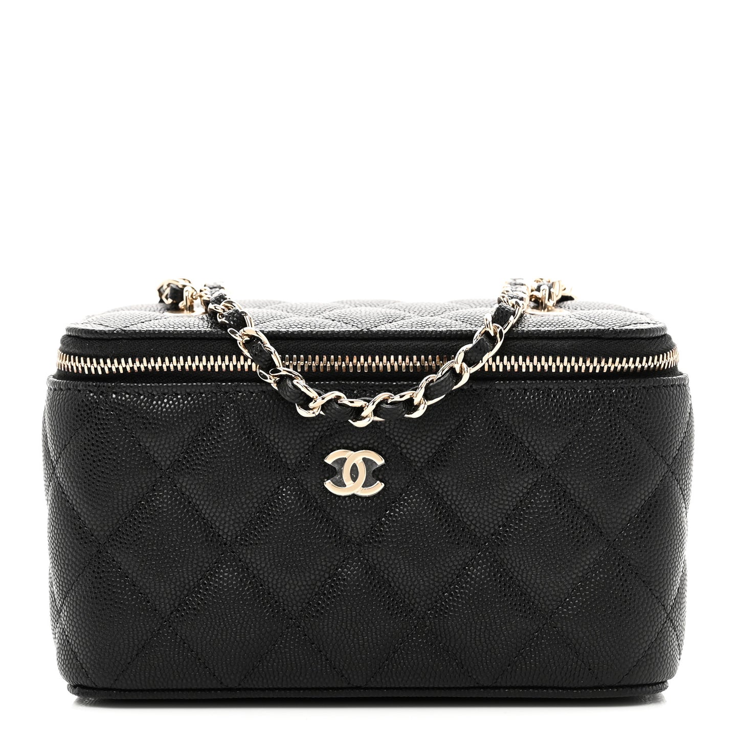 Caviar Quilted Small Vanity Case With Chain Black