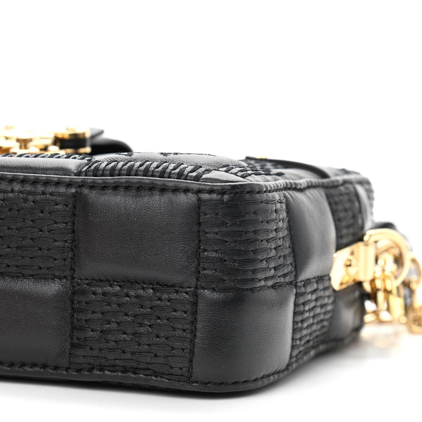 Lambskin Damier Quilt Troca PM Black