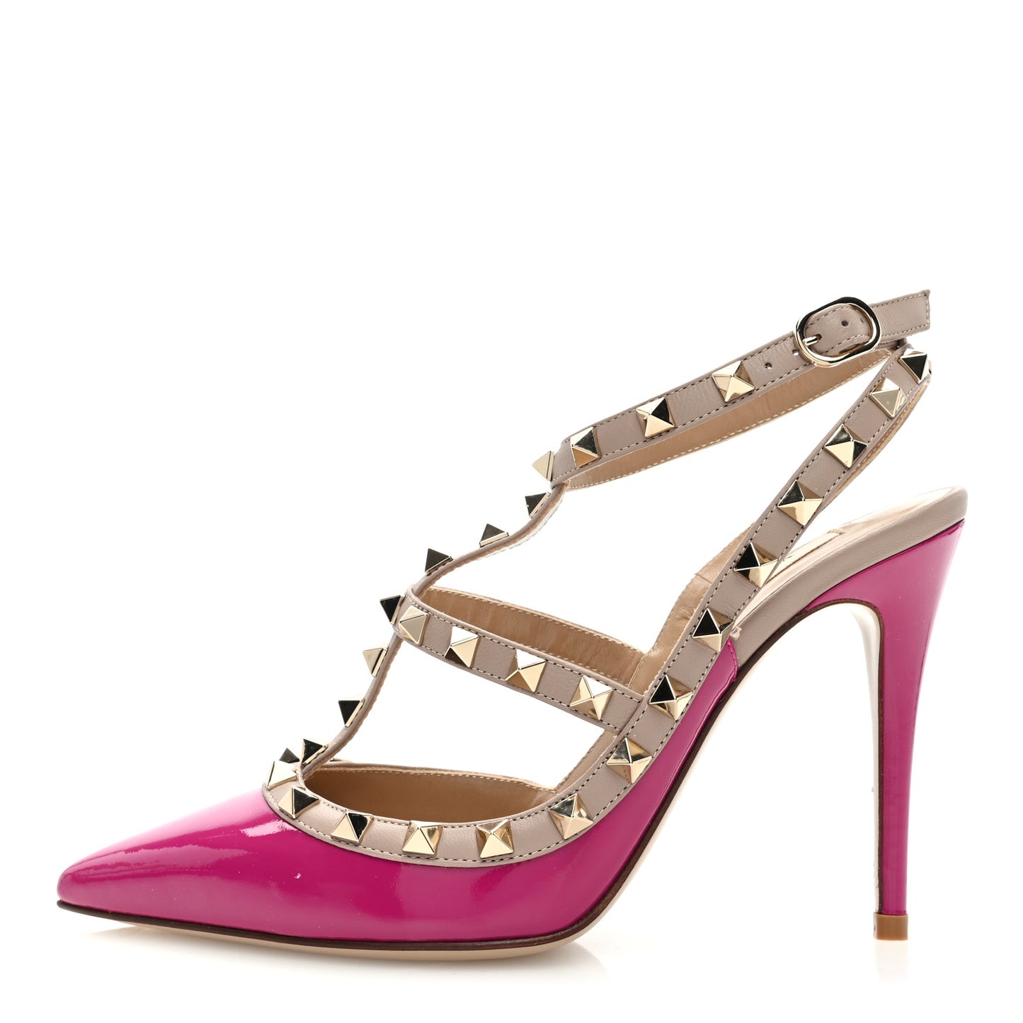 Patent Nappa Rockstud Ankle Strap 100mm Pumps 37 Rose Violet Poudre