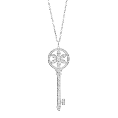 Tiffany Platinum 18K White Gold Diamond Daisy Key Pendant Necklace 4 of 5