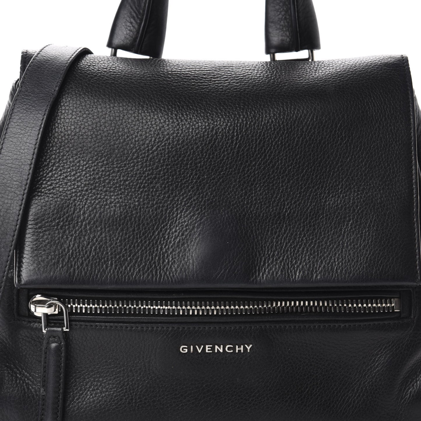 Pebbled Calfskin Small Pandora Pure Flap Bag Black