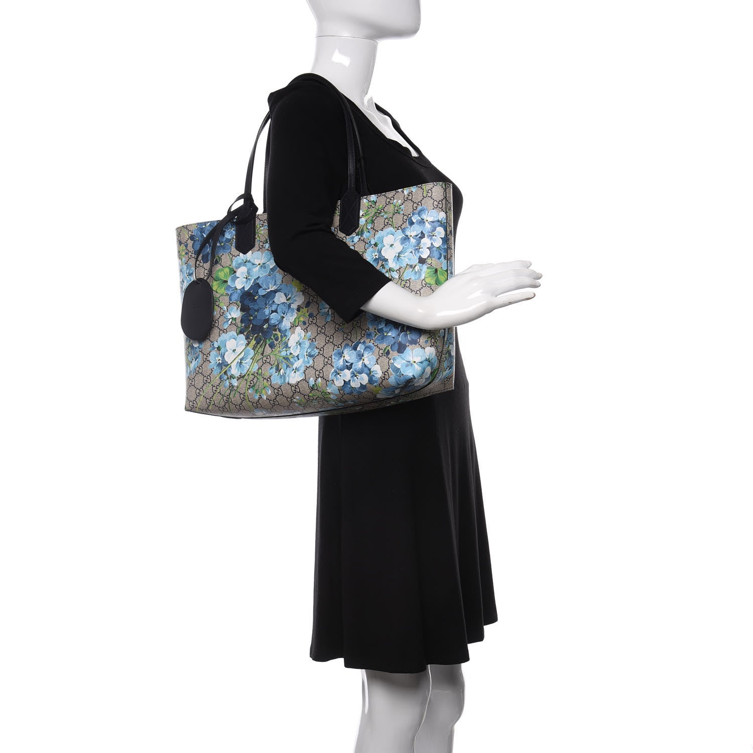 Gucci GG Supreme Monogram Blooms Medium Reversible Tote Beige Blue Navy 2 of 9