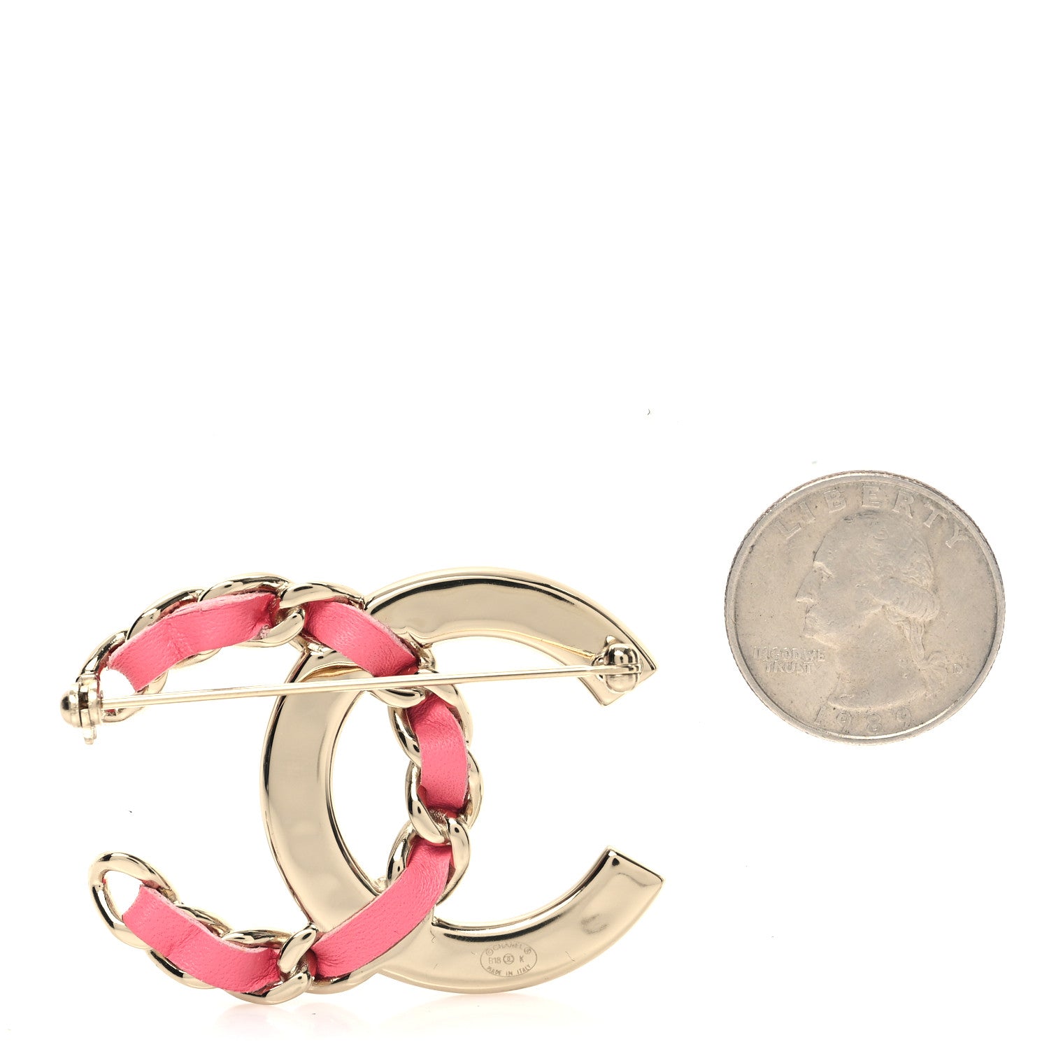 Chanel Lambskin Baguette Crystal CC Chain Brooch Pink Gold 2 of 4