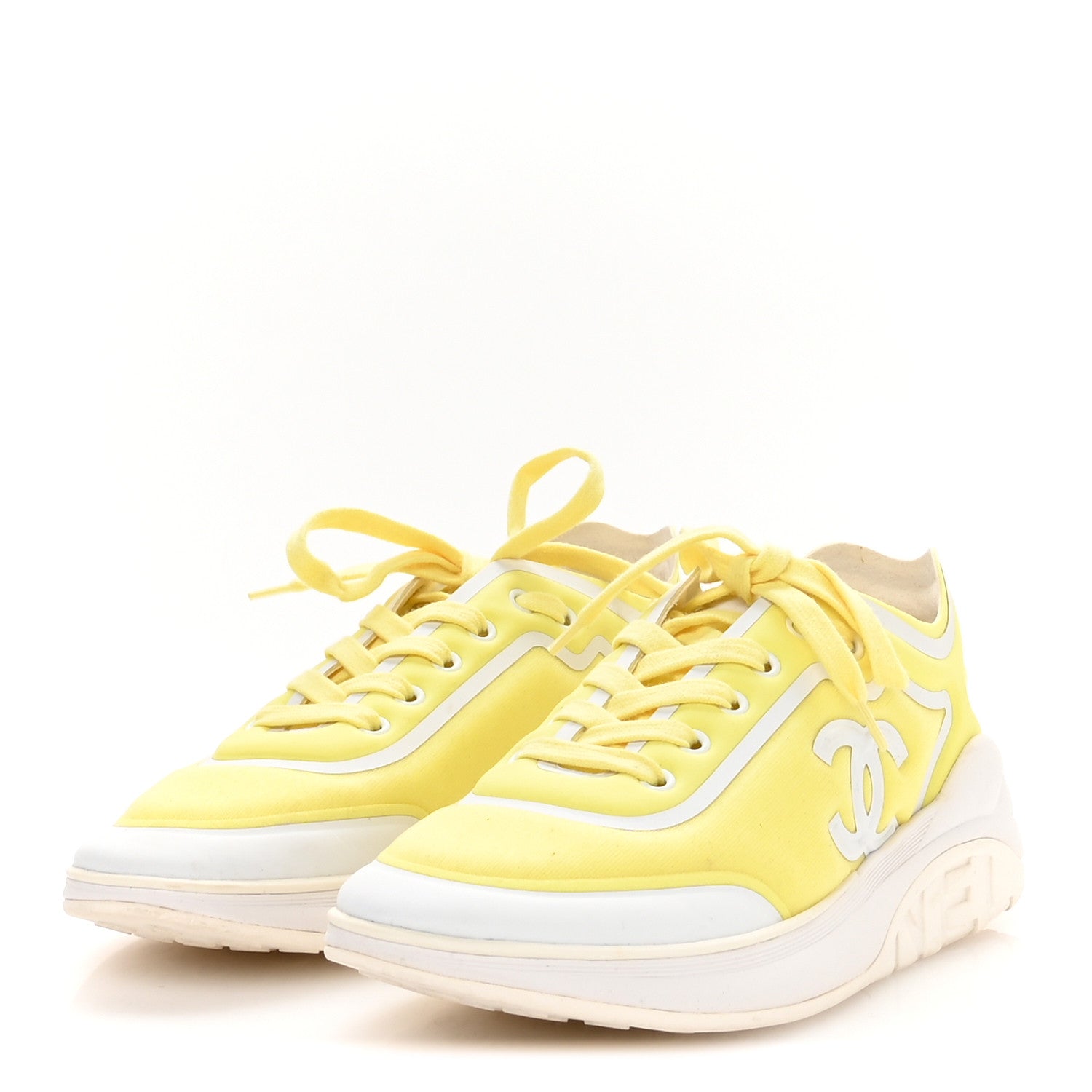 Chanel Calfskin Mesh Lycra Logo Sneakers 39.5 Yellow 4 of 8