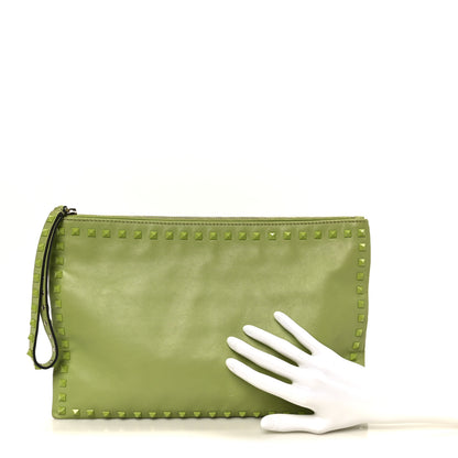 Valentino Garavani Vitello Large Rockstud Zip Wristlet Pouch Pop Apple 2 of 11
